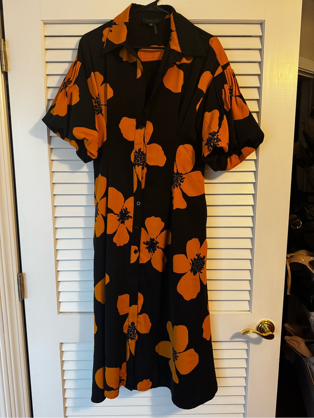 Gracia Black  Dress with Orange Floral Print
